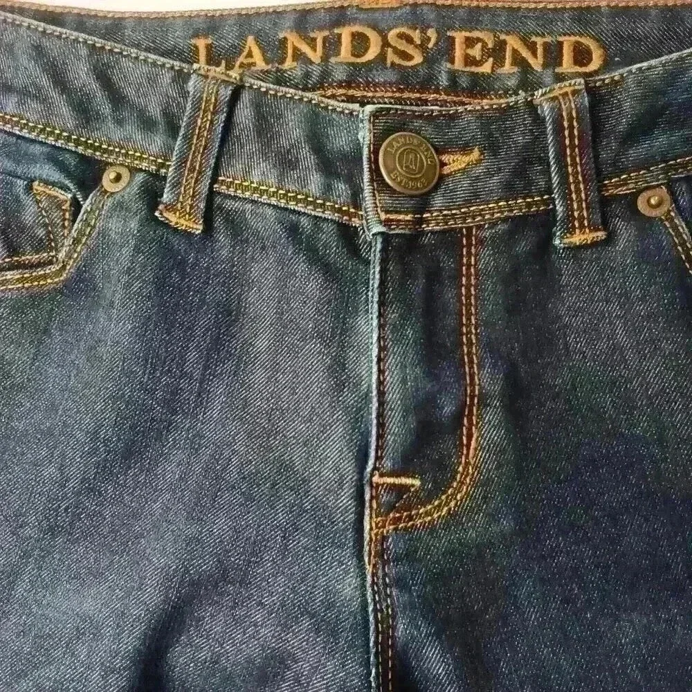 Lands' End Women Low Rise Straight Leg Fit 1 Jeans Dark Wash Blue Size 2 Stretch
